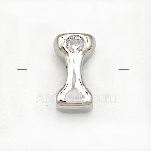 Copper Letter-I Beads Pave Zircon Platinum Plated