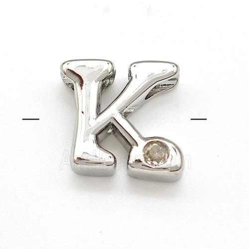 Copper Letter-K Beads Pave Zircon Platinum Plated