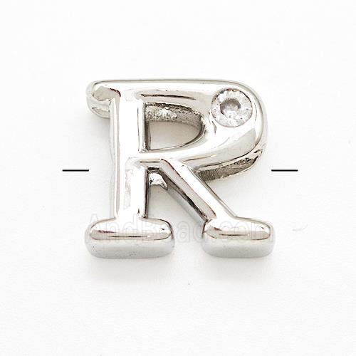 Copper Letter-R Beads Pave Zircon Platinum Plated