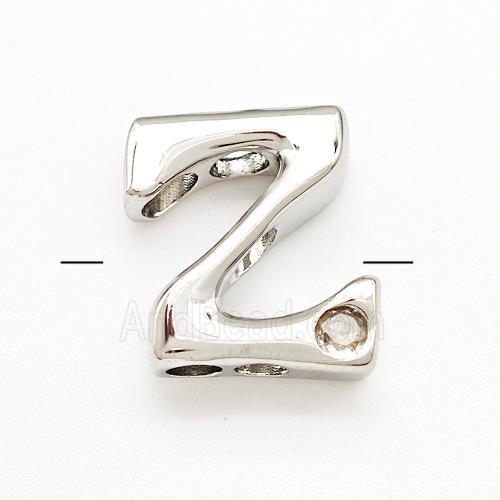 Copper Letter-Z Beads Pave Zircon Platinum Plated