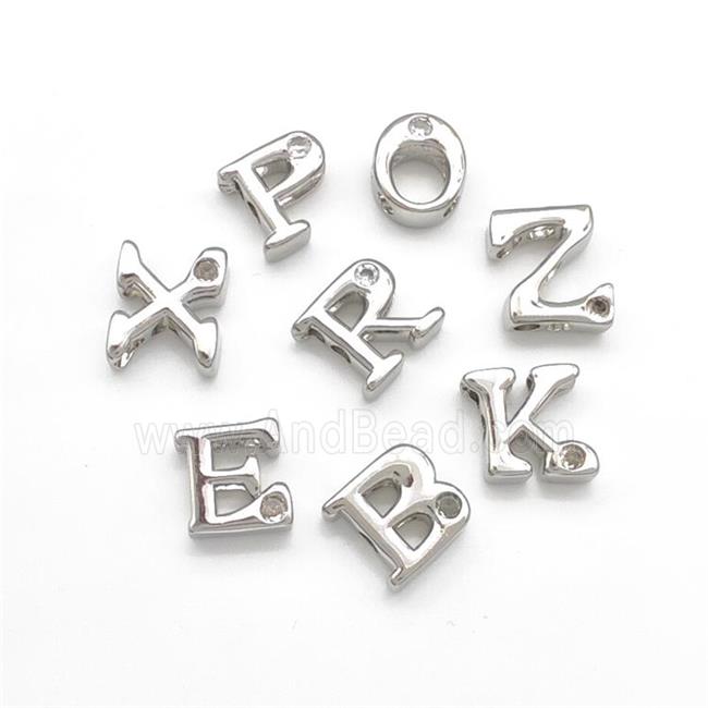 Copper Letters Beads Pave Zircon Mixed Alpabet Platinum Plated