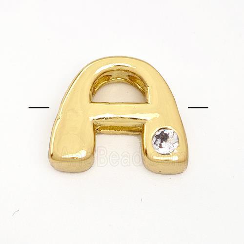 Copper Letter-A Beads Pave Zircon Gold Plated