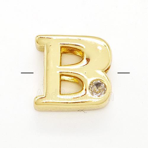 Copper Letter-B Beads Pave Zircon Gold Plated