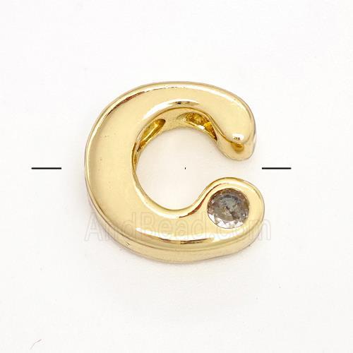 Copper Letter-C Beads Pave Zircon Gold Plated