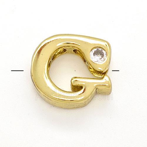 Copper Letter-G Beads Pave Zircon Gold Plated