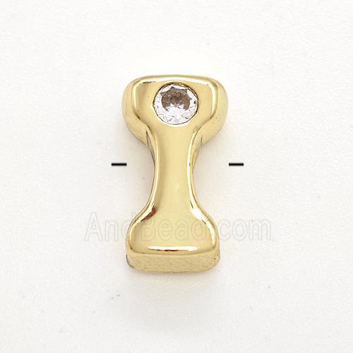 Copper Letter-I Beads Pave Zircon Gold Plated