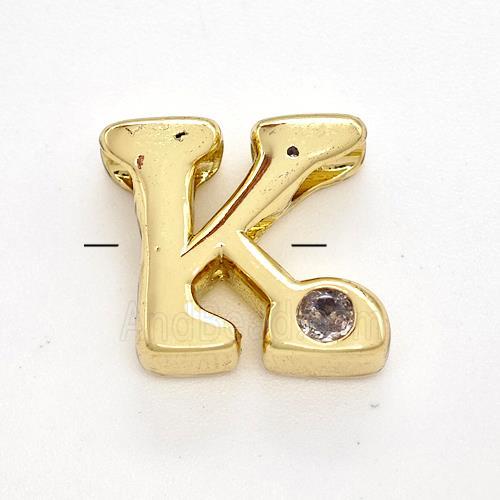 Copper Letter-K Beads Pave Zircon Gold Plated