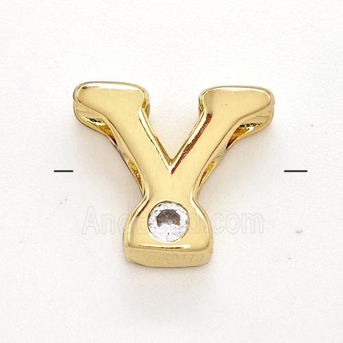 Copper Letter-Y Beads Pave Zircon Gold Plated