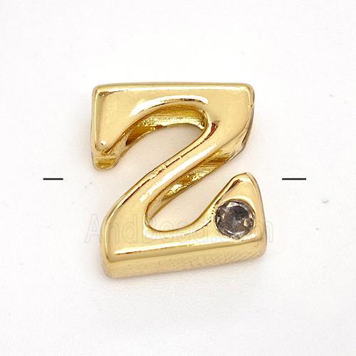 Copper Letter-Z Beads Pave Zircon Gold Plated