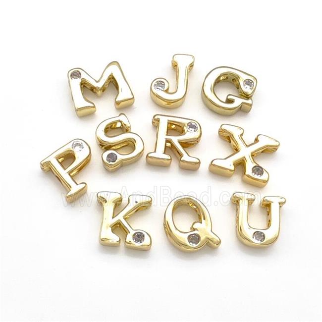 Copper Letters Beads Pave Zircon Mixed Alphabet Gold Plated