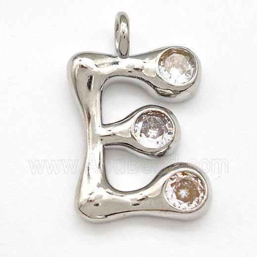 Copper Letter-E Pendant Pave Zircon Platinum Plated