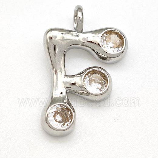 Copper Letter-F Pendant Pave Zircon Platinum Plated
