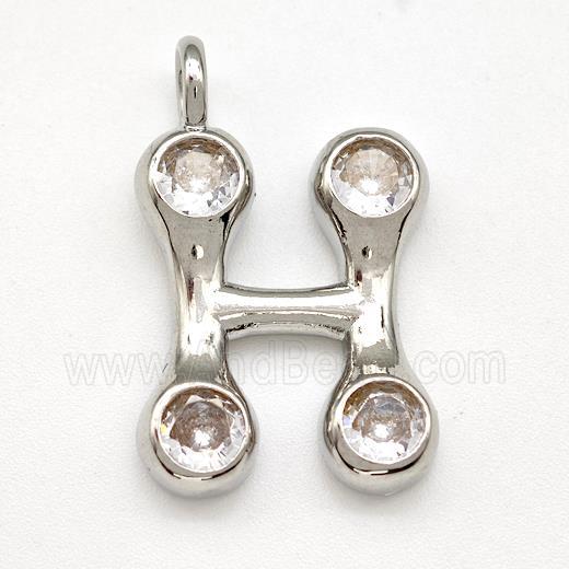 Copper Letter-H Pendant Pave Zircon Platinum Plated