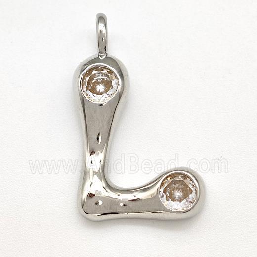 Copper Letter-L Pendant Pave Zircon Platinum Plated