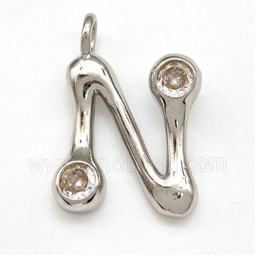 Copper Letter-N Pendant Pave Zircon Platinum Plated