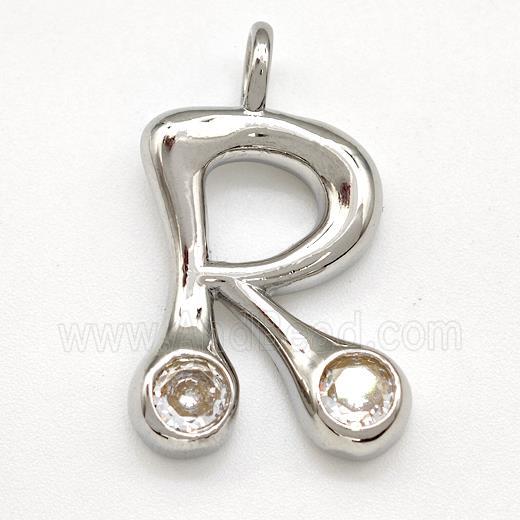 Copper Letter-R Pendant Pave Zircon Platinum Plated