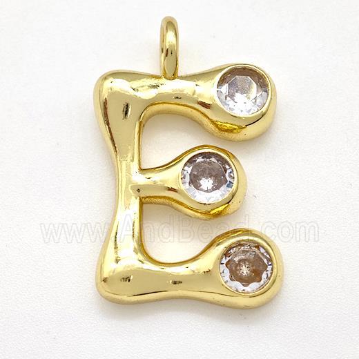 Copper Letter-E Pendant Pave Zircon Gold Plated