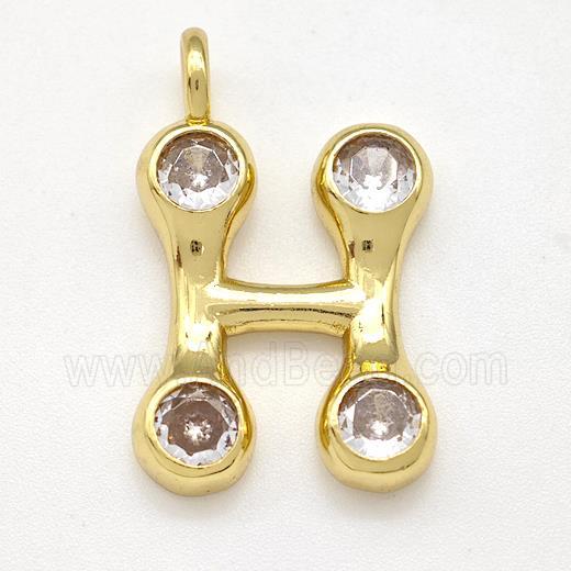 Copper Letter-H Pendant Pave Zircon Gold Plated
