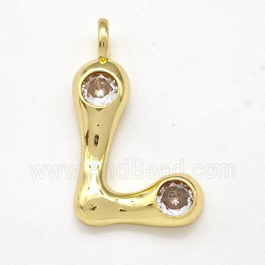 Copper Letter-L Pendant Pave Zircon Gold Plated