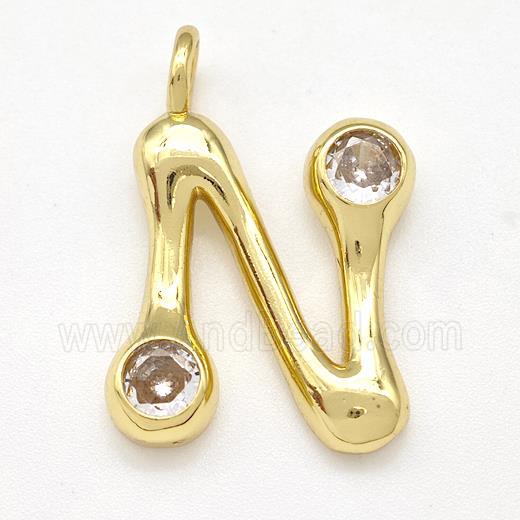 Copper Letter-N Pendant Pave Zircon Gold Plated