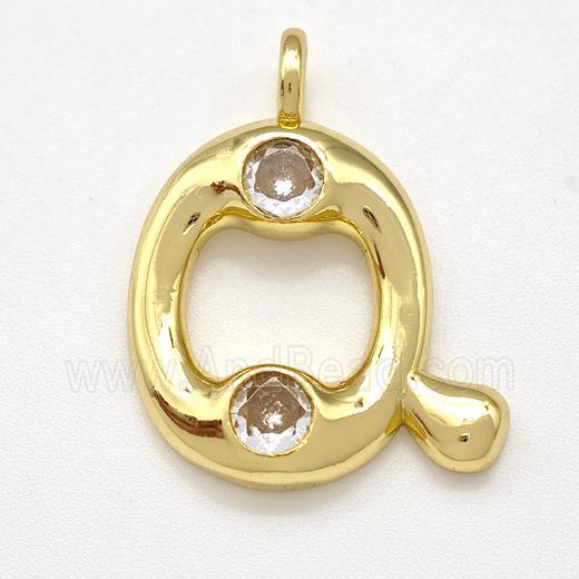 Copper Letter-Q Pendant Pave Zircon Gold Plated