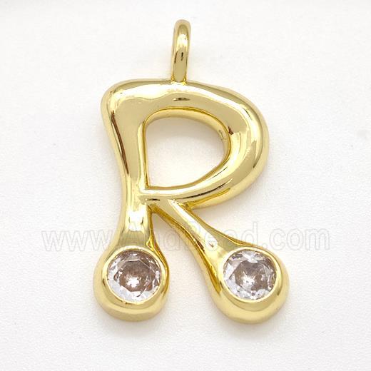 Copper Letter-R Pendant Pave Zircon Gold Plated