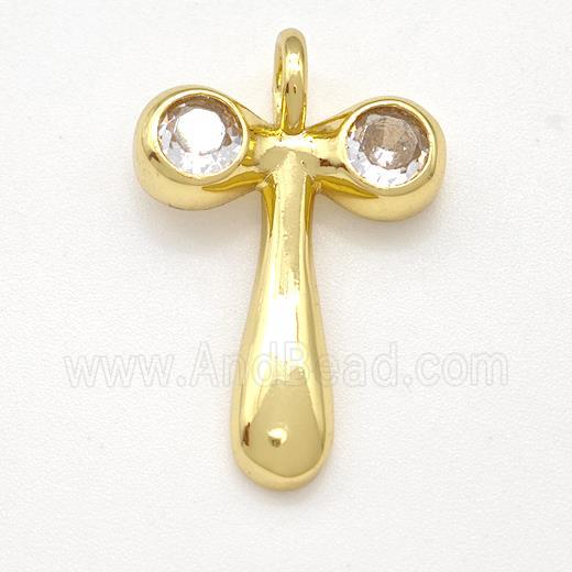 Copper Letter-T Pendant Pave Zircon Gold Plated