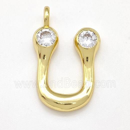 Copper Letter-U Pendant Pave Zircon Gold Plated