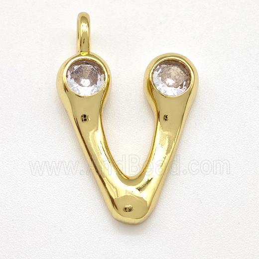 Copper Letter-V Pendant Pave Zircon Gold Plated