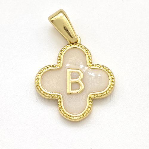 Copper Clover Pendant Letter-B Painted Gold Plated