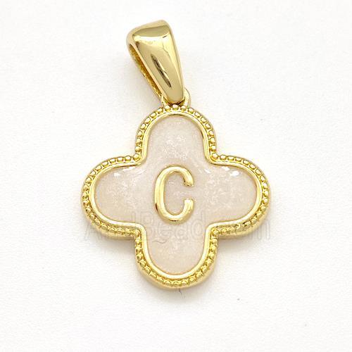 Copper Clover Pendant Letter-C Painted Gold Plated
