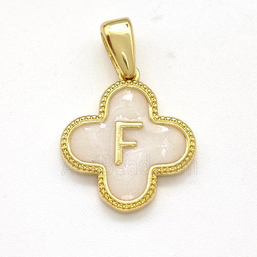 Copper Clover Pendant Letter-F Painted Gold Plated