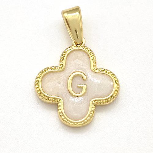 Copper Clover Pendant Letter-G Painted Gold Plated