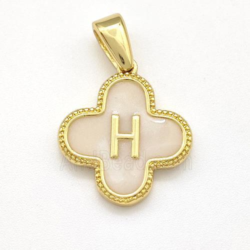 Copper Clover Pendant Letter-H Painted Gold Plated