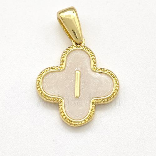 Copper Clover Pendant Letter-I Painted Gold Plated