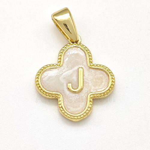 Copper Clover Pendant Letter-J Painted Gold Plated