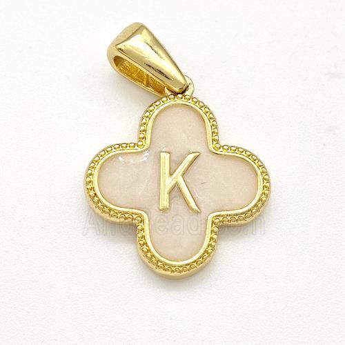 Copper Clover Pendant Letter-K Painted Gold Plated