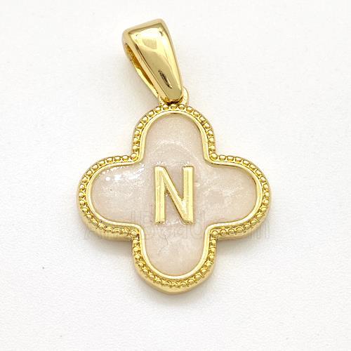 Copper Clover Pendant Letter-N Painted Gold Plated
