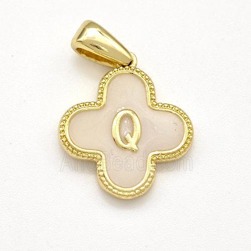Copper Clover Pendant Letter-Q Painted Gold Plated