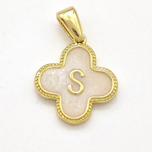 Copper Clover Pendant Letter-S Painted Gold Plated