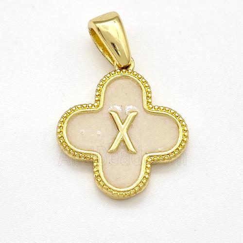 Copper Clover Pendant Letter-X Painted Gold Plated