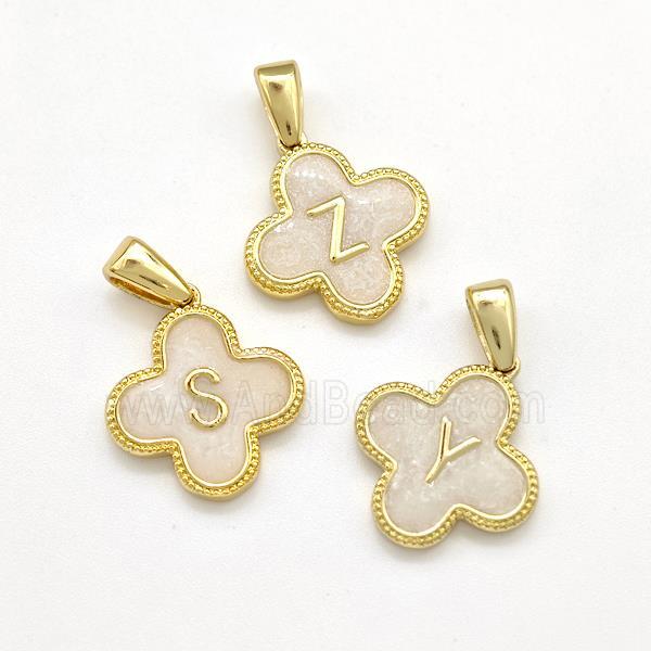 Copper Clover Letter Pendant Painted Mixed Alphabet Gold Plated