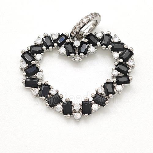 Copper Heart Pendant Micro Pave Black Zirconia Platinum Plated