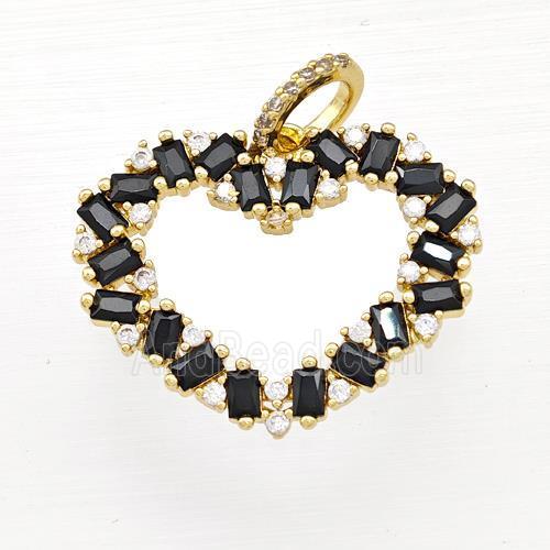 Copper Heart Pendant Micro Pave Black Zirconia Gold Plated