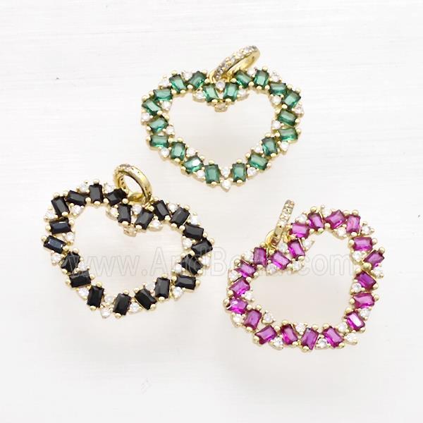 Copper Heart Pendant Micro Pave Zirconia Gold Plated Mixed