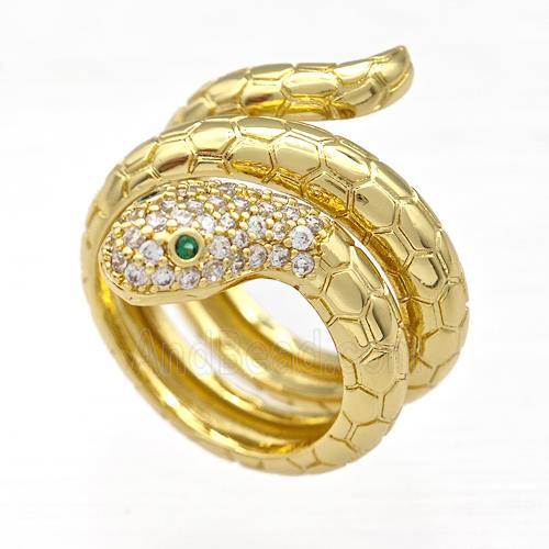 Copper Snake Rings Micro Pave Zirconia Gold Plated