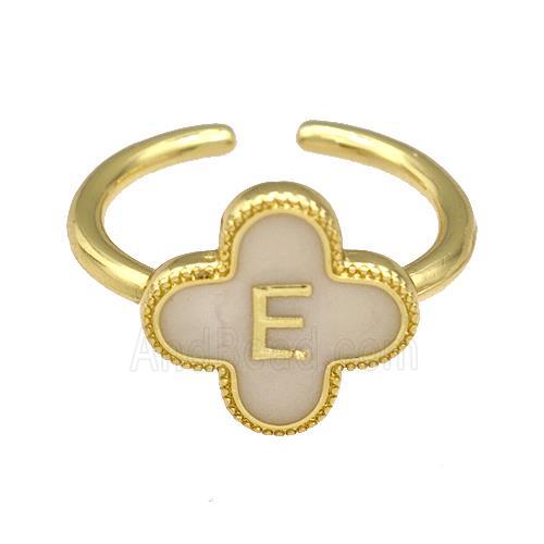 Copper Clover Rings Letter-E Painted Gold Plated
