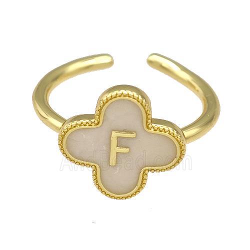 Copper Clover Rings Letter-F Painted Gold Plated
