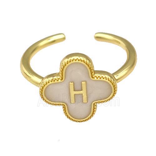 Copper Clover Rings Letter-H Painted Gold Plated