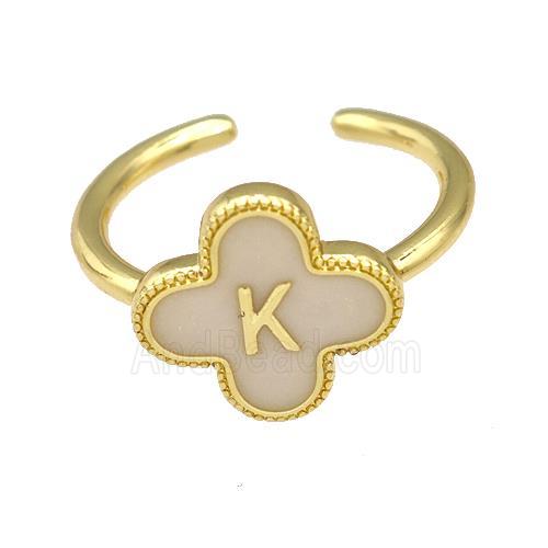 Copper Clover Rings Letter-K Painted Gold Plated